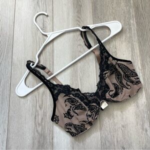 Andres Sarda Bra lace mesh embroidered womens Beige Black (size 32D) elegant